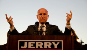 <p>Governor of California Jerry Brown (image: <a href="https://www.flickr.com/photos/ari/5139354384/in/photolist-8Q9x1m-dnh1re-dnh3sy-dnh3dj-ZoPDeQ-8Q9wbU-drgFJi-drgMB1-drgFRU-drgcjL-drgwKZ-drgEVC-drgMvj-drgJ1h-drgDNd-drg4QE-drfT5M-drfYZV-drfR4P-drfPkD-drgDwX-GrppZy-drgEyr-Grpsdw-8QxcC1-9AA3QX-WoH9aM-GLrSi7-FTgCRv-GLrYL7-FTgHvv-GEkT2L-FTgE7B-8Qu4Ht-8Qxabh-8Qx8id-8Qx5Fy-8Qx83A-8Qx7oY-8QtYEx-8Qx7AW-8Qx7eU-8QxarE-8Qx4Tw-8Qx8wG-8Qu2ic-8QtY7H-8Qu4Be-8QtXLe-8Qu4tk">Steve Rhodes</a>)</p>