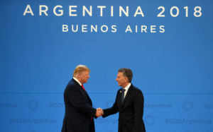 <p>US President Donald Trump and Argentinian President Manuel Macri at the G20 (image:<a href="https://www.flickr.com/photos/g20argentina/32247589428/in/photolist-2ayTkum-Pzj4Pv-2ayTkJ9-2dkt8oa-2ayTmvj-Pzj5jZ-2dkt8dv-2dkt9fF-2ayTmYd-RcEMB5-Pzj4w6-2ayTm2o-Pzj44H-2dkt7i4-2ayTmDf-2ayTmho-2ayTmNU-2ayTjjA-RcEMtQ-2bWP5dT-23mLCM1-DKxq92-R8BjRb-WsxNji-2eNCMWV-2eJowSu-24cwWWx">G20 Argentina</a>)</p>