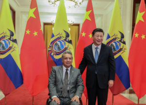 <p>President of Ecuador Lenín Moreno with president of China Xi Jinping (image: <a href="https://www.flickr.com/photos/presidenciaecuador/44471677690/in/photolist-2aKNYpC-RoyHbh-2aKNXVb-2c78Pta-2c78Q86-2c78QU6-2aLSvb5-RpBC7N-2dvohCc-2aN9VMS-2dqktqb-RpByYJ-PMk4Rv-PMk5SZ-RpBAkS-2dvog5n-2dvogWx-2dvof1D-2dvogrz-2cpsAGC-2csKj1Q-2aN9XF1-2aN9WdS-2aN9Wu3-2aN9W4U-TTZ274-TTZddH-FG31CV-FG31Yz-25mirBH-YY72Jv-Pa5p7W-PnDZjD-XK9di7-Wtw5Au-WSgGyp-X1xZpo-Wtwagm-WPezHU-X54LbF-WPewgd-VMPqKC-X54DCk-X1xXmf-WtwvEh-WtwyrQ-WSgHzx-WPeAvA-WSgDyX-YKNdVH" target="_blank" rel="noopener">Presidencia de la República del Ecuador</a>)</p>