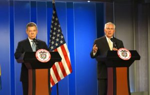 <p>US Secretary of State Rex Tillerson (right) with Colombian President Juan Manuel Santos, said Latin America did not new “new imperial powers” (image: <a href="https://www.flickr.com/photos/statephotos/28345417479/in/photostream/" target="_blank" rel="noopener">US State Department </a>)</p>