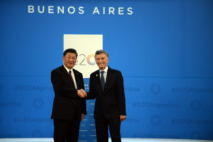 <p>Argentine president Mauricio Macri welcomes Chinese counterpart Xi Xinping to the 2018 G20 summit in Buenos Aires (image: <a href="https://www.flickr.com/photos/g20argentina/46066569672/in/photolist-2dDdiNS-KWQ7Aq-Re7FPq-o6YSC4-8DmFTR-2dbKdef-HqHwhP-EeFEaW-EeFD6m-UDKyKs-21heoJ5-212bwN8">Argentina G20</a>)</p>