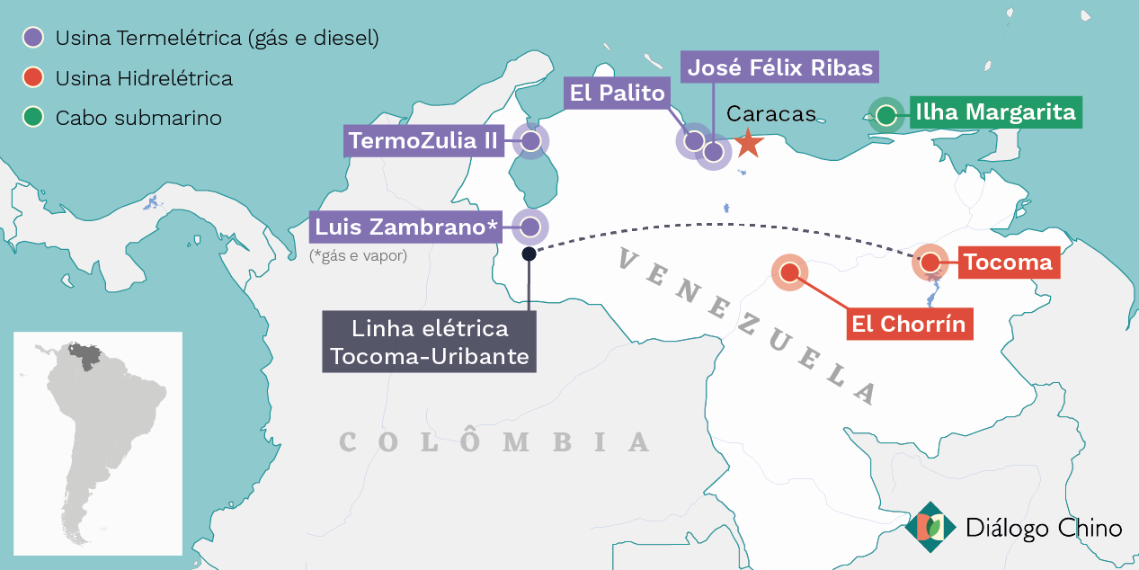 Map showing chinese electricity projects in Venezuela
