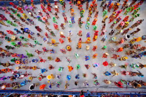 aerial view of colourful costumes at Rio Carnival