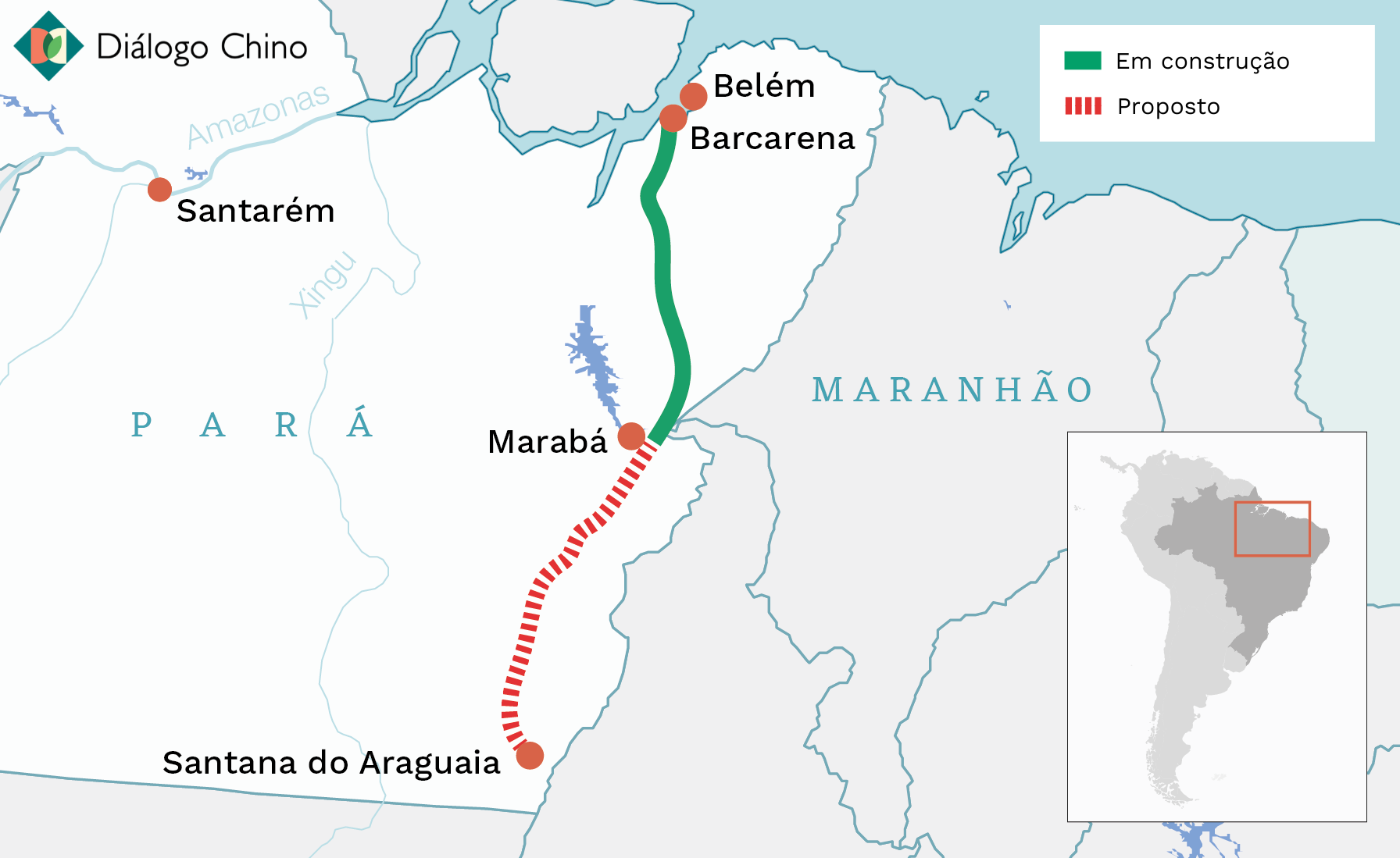 map showing the extent of the railway project in Pará, Brazil