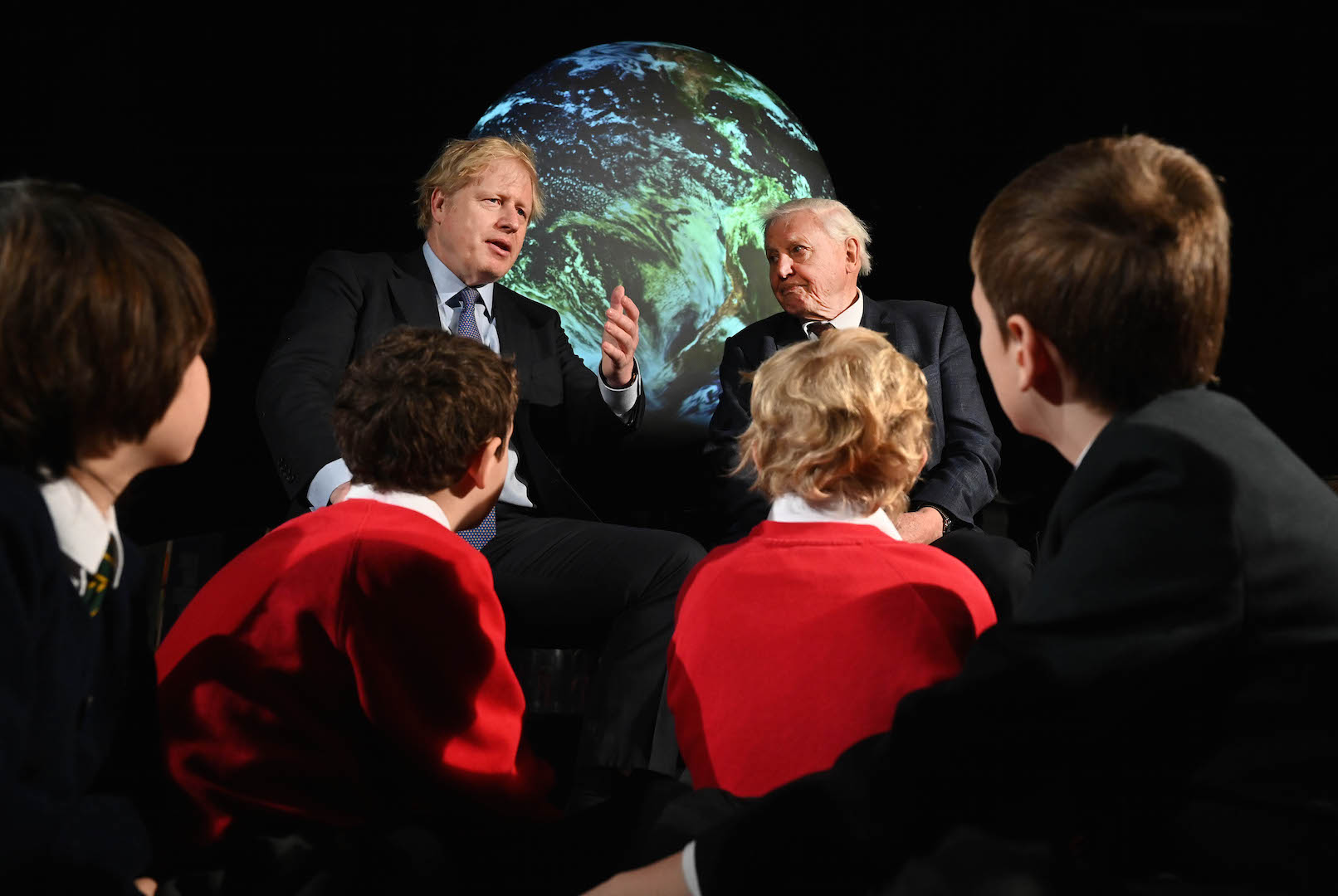 UK Prime Minister Boris Johnson and naturalist Sir David Attenborough at the launch of COP26 climate change talks