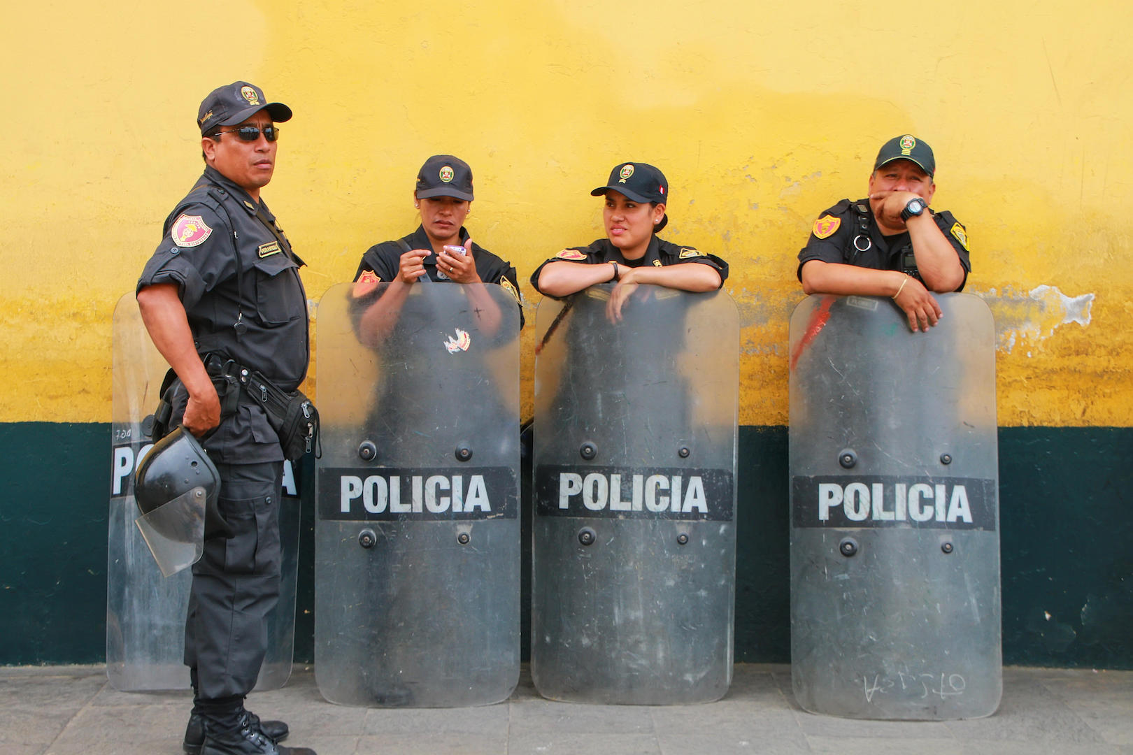 police in Peru with their shields