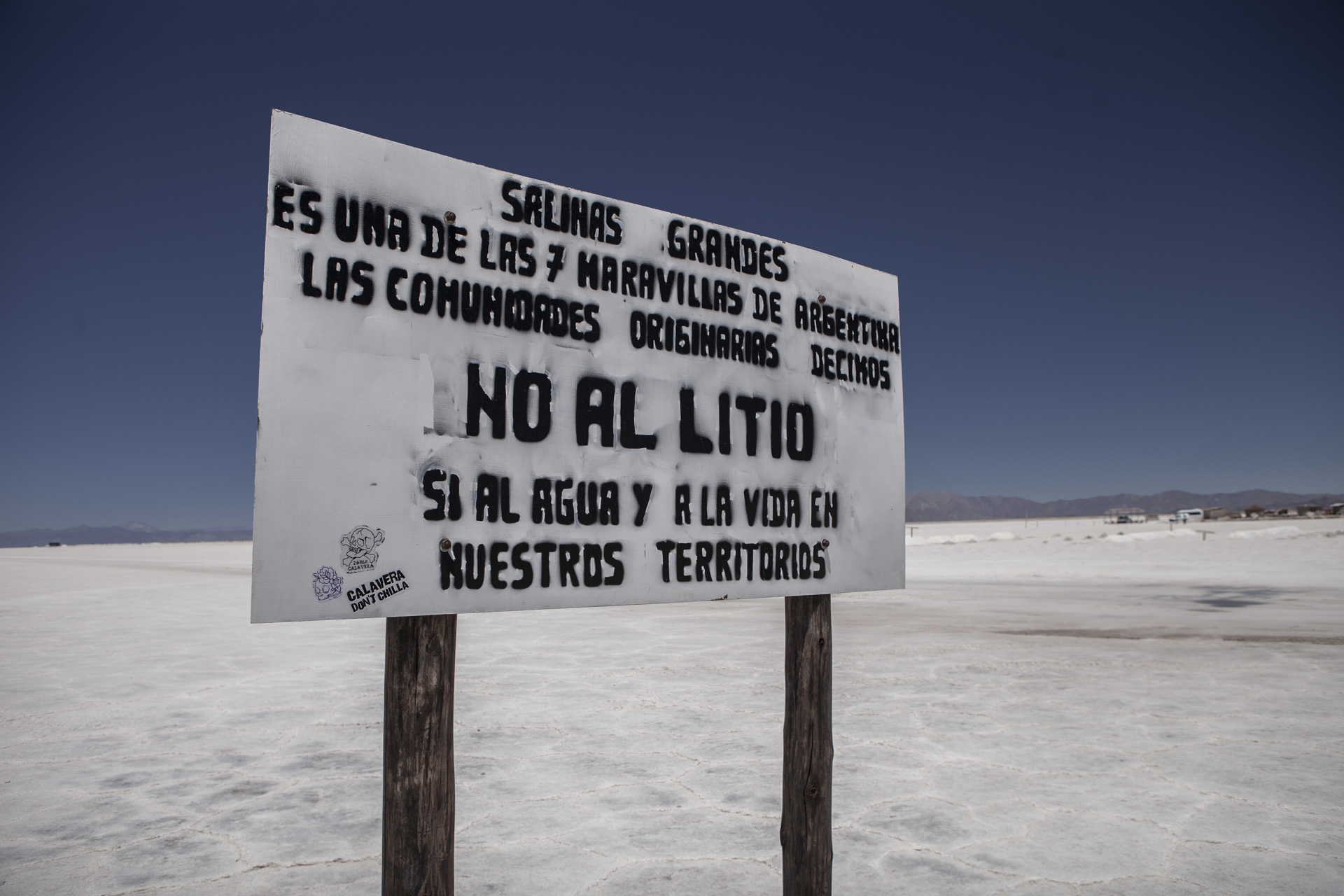 sign made by indigenous communities protesting lithium in argentine desert