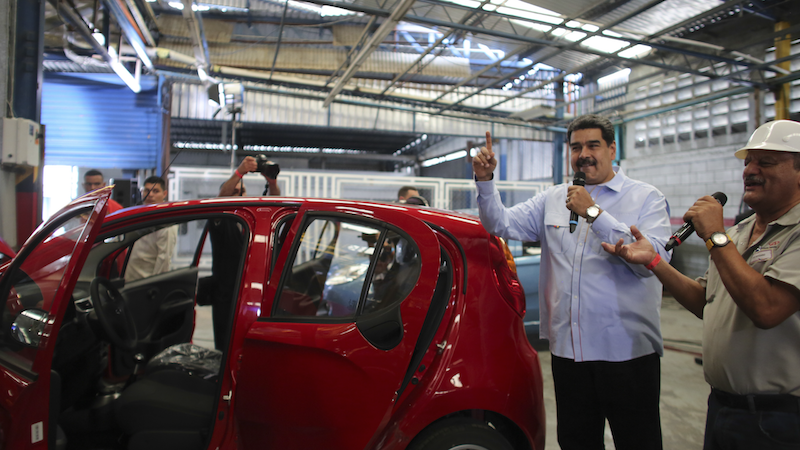 Venezuela's President Nicolas Maduro visits the Chery plant in Aragua state in 2019