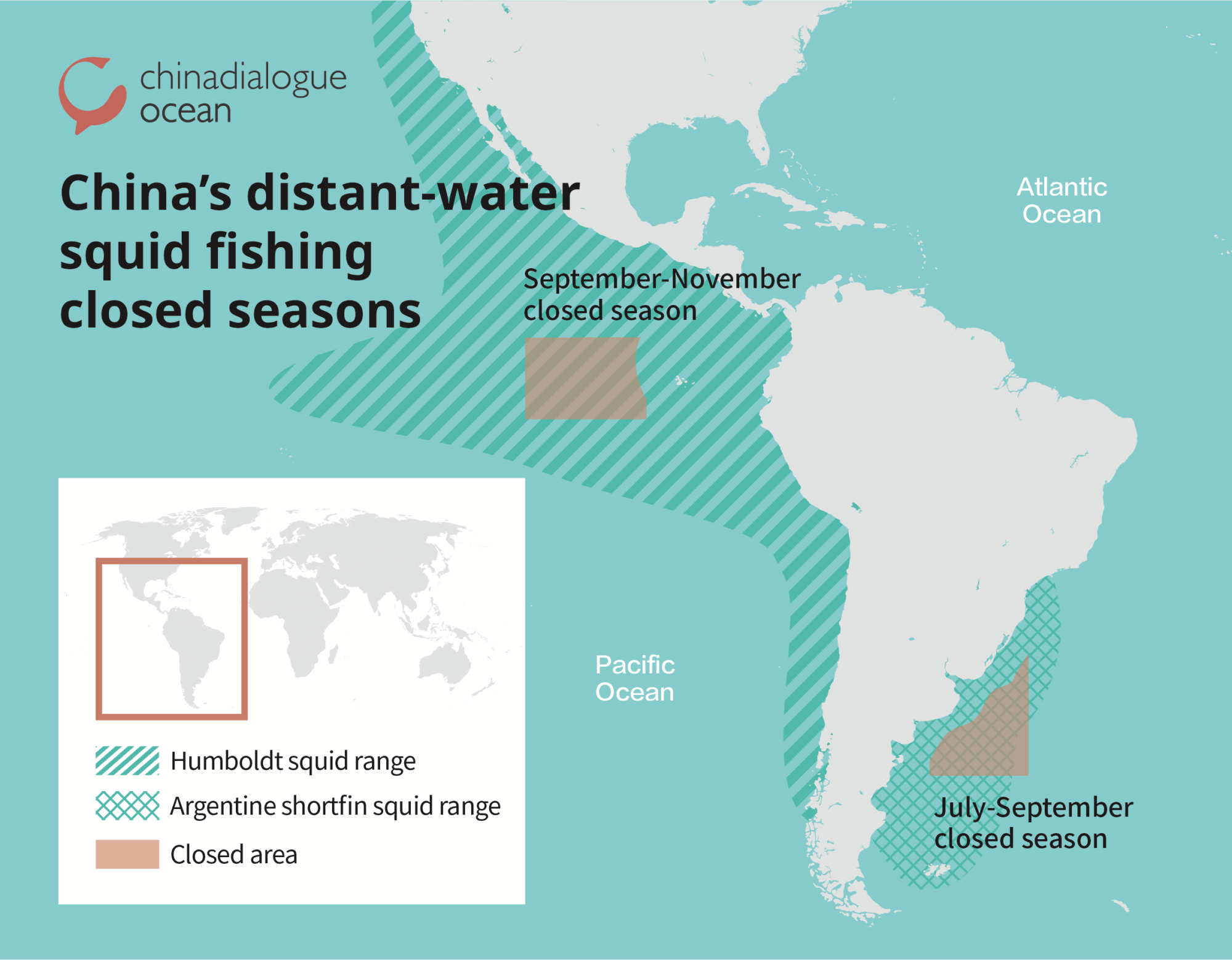 Map showing China's distant-water squid fishing closed seasons
