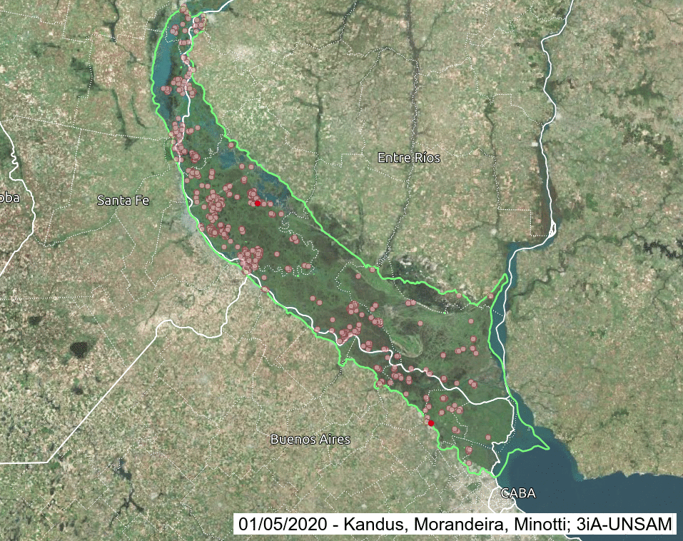 map that shows the evolution of forest fires in Argentina