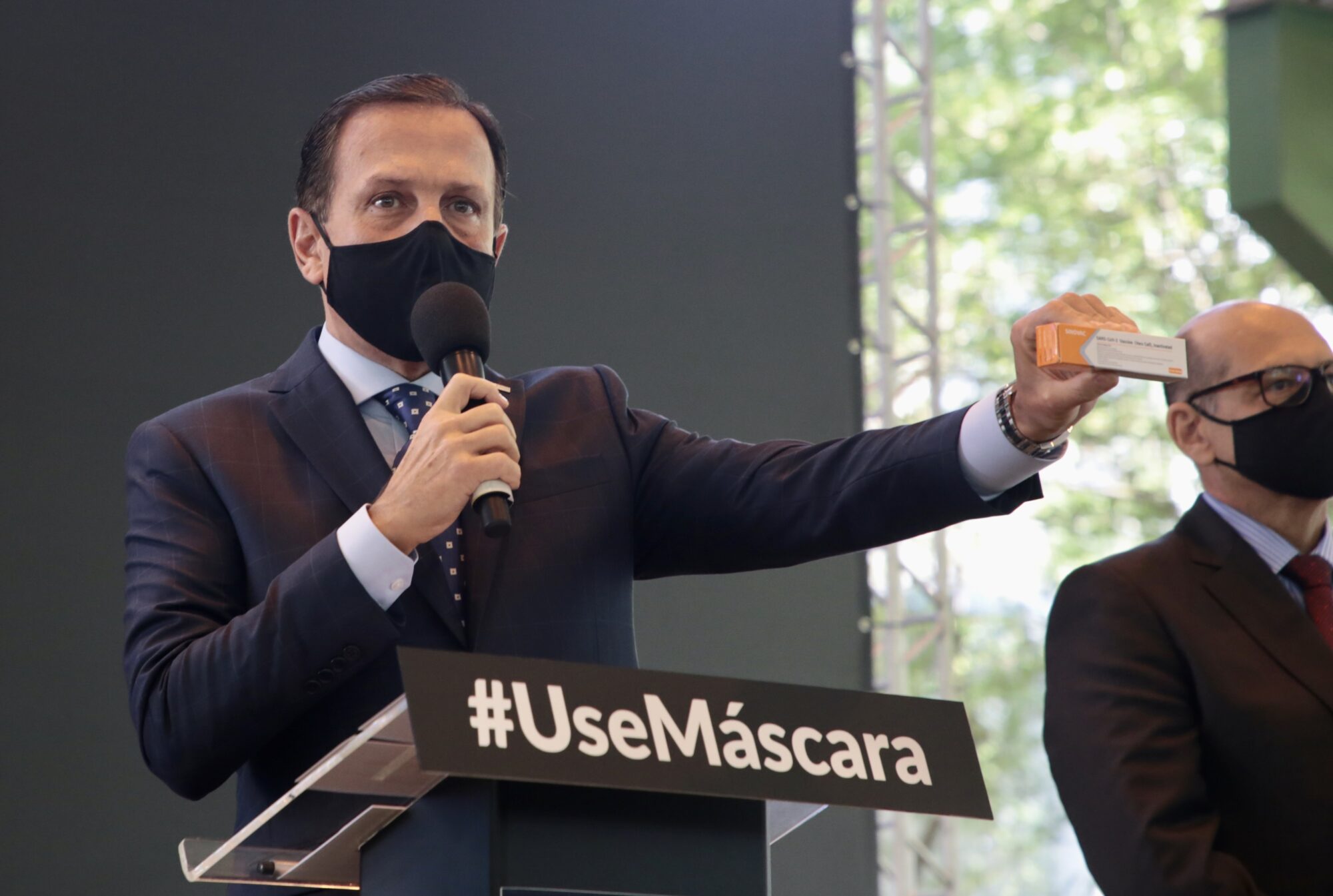 Governor of São Paulo, João Doria, presents the vaccine a state-owned research institute is developing with a Chinese company.