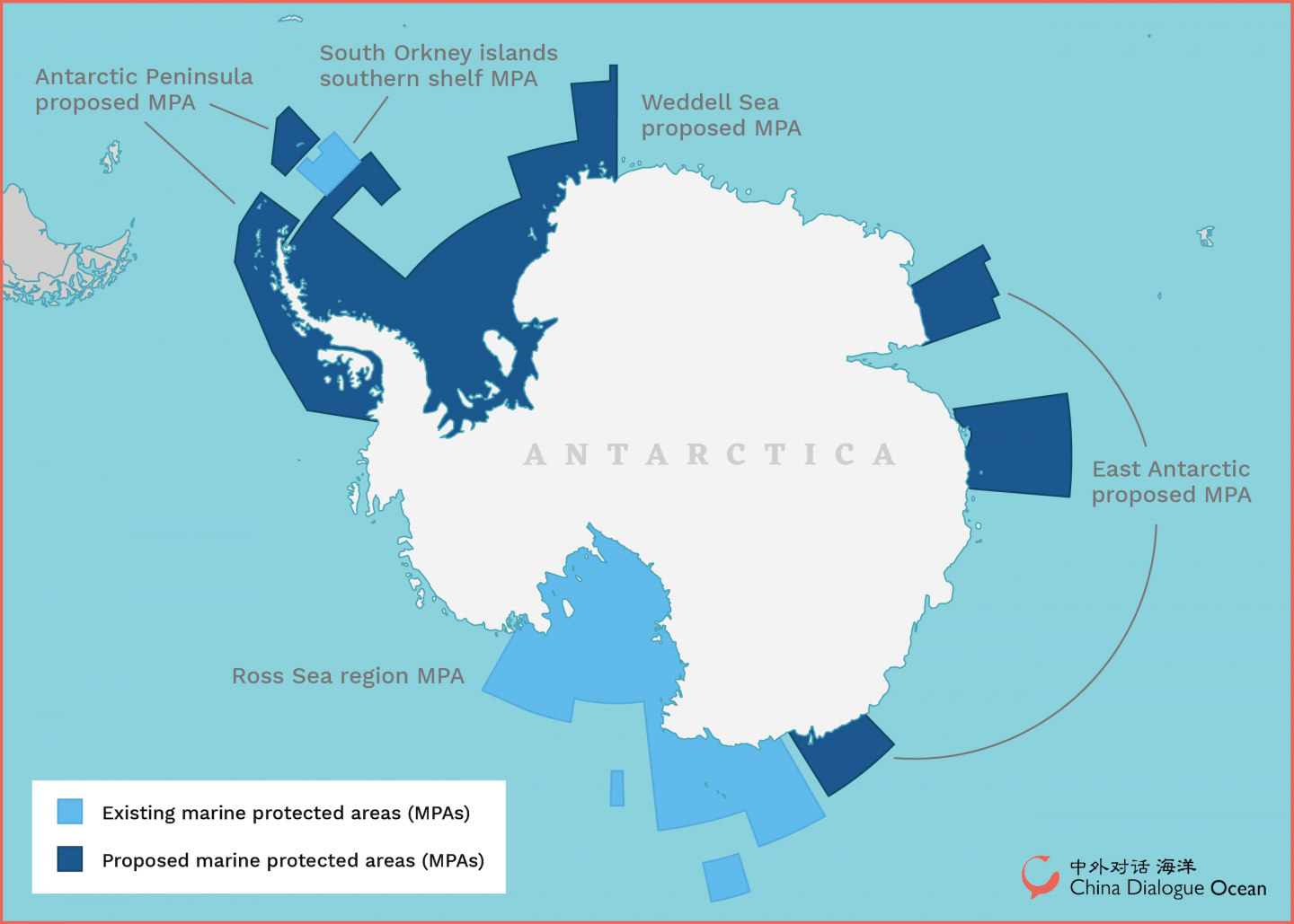 map showing existing and proposed marine protected areas in the Antarctica