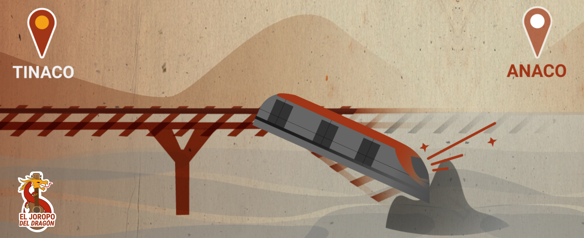 ilustración tren descarrilado