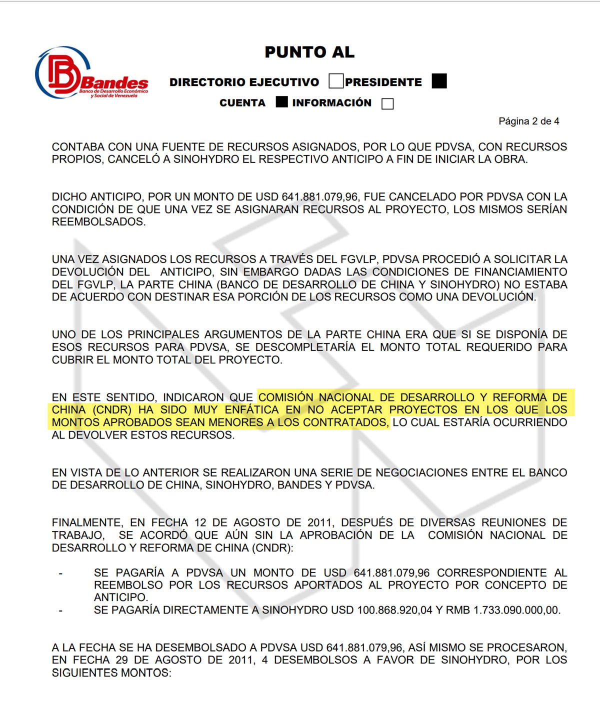 Documentos do Banco de Desenvolvimento Econômico e Social da Venezuela  