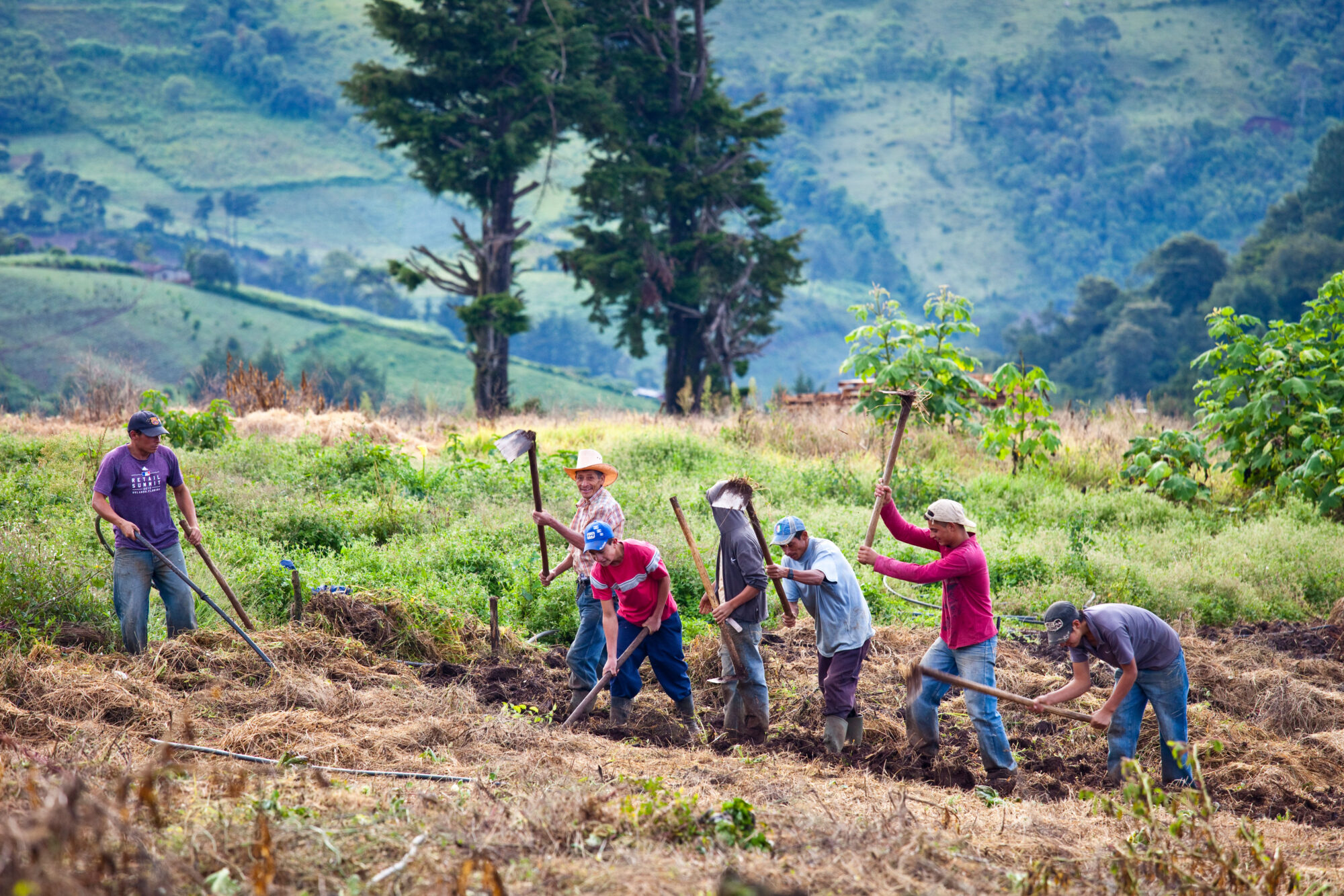 Agricultores trabajando la tierra en El Salvador