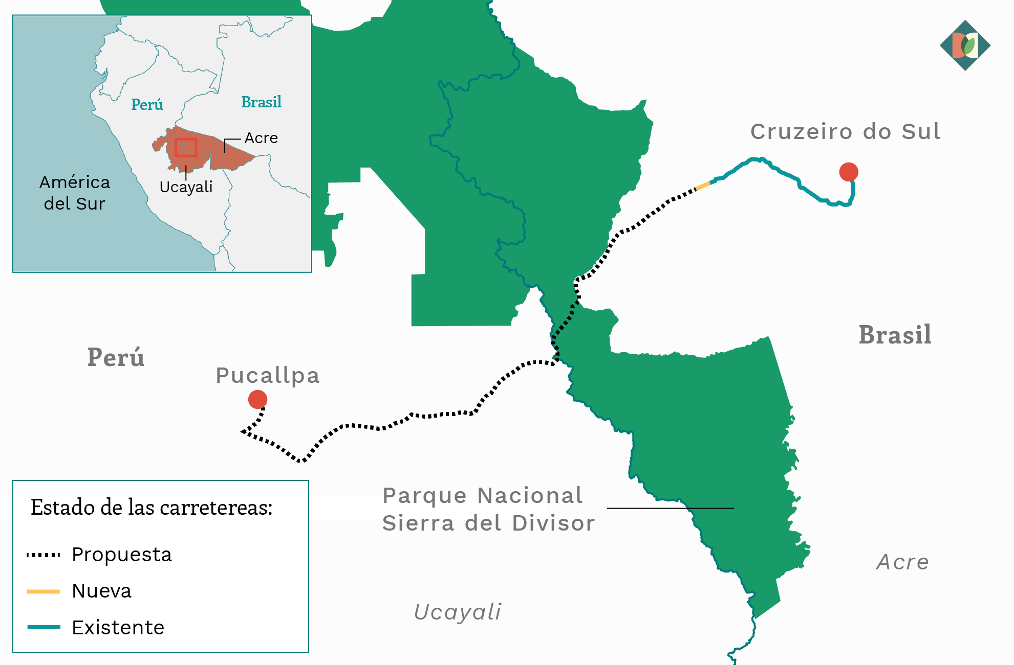 mapa Carretera Interoceánica Central de Perú en la Amazonia