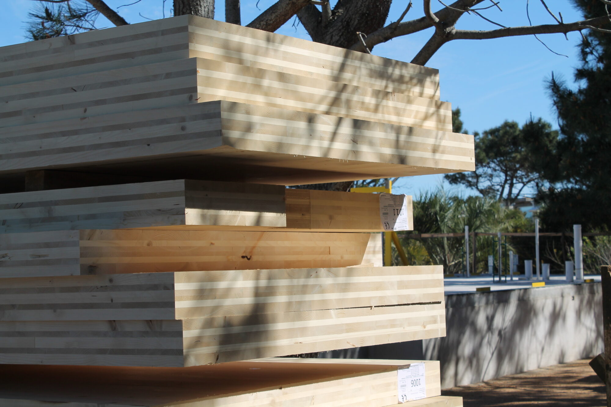 Cross laminated timber (CLT) panels on a construction site 