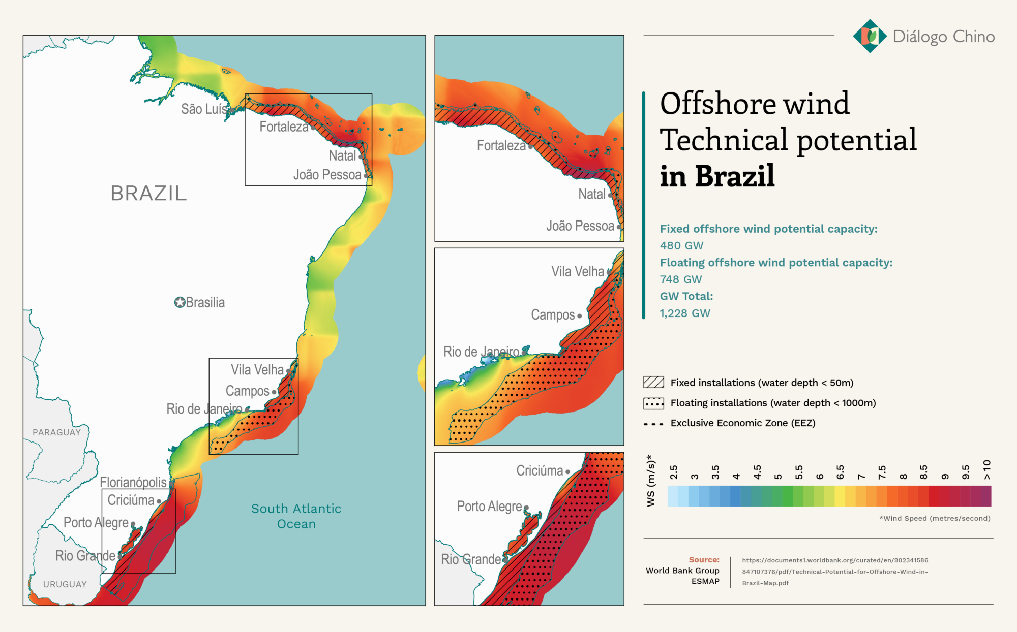 Map showing Brazil's offshore wind potential