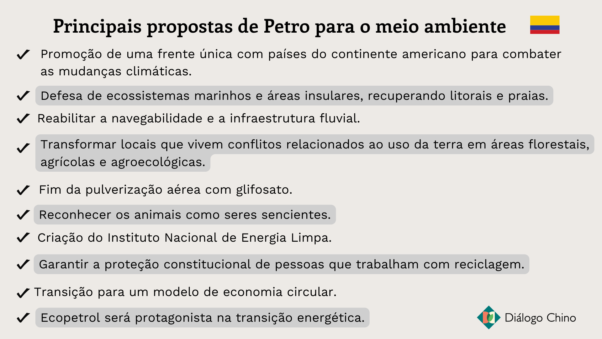 Lista de propostas ambientais da Petro na Colômbia