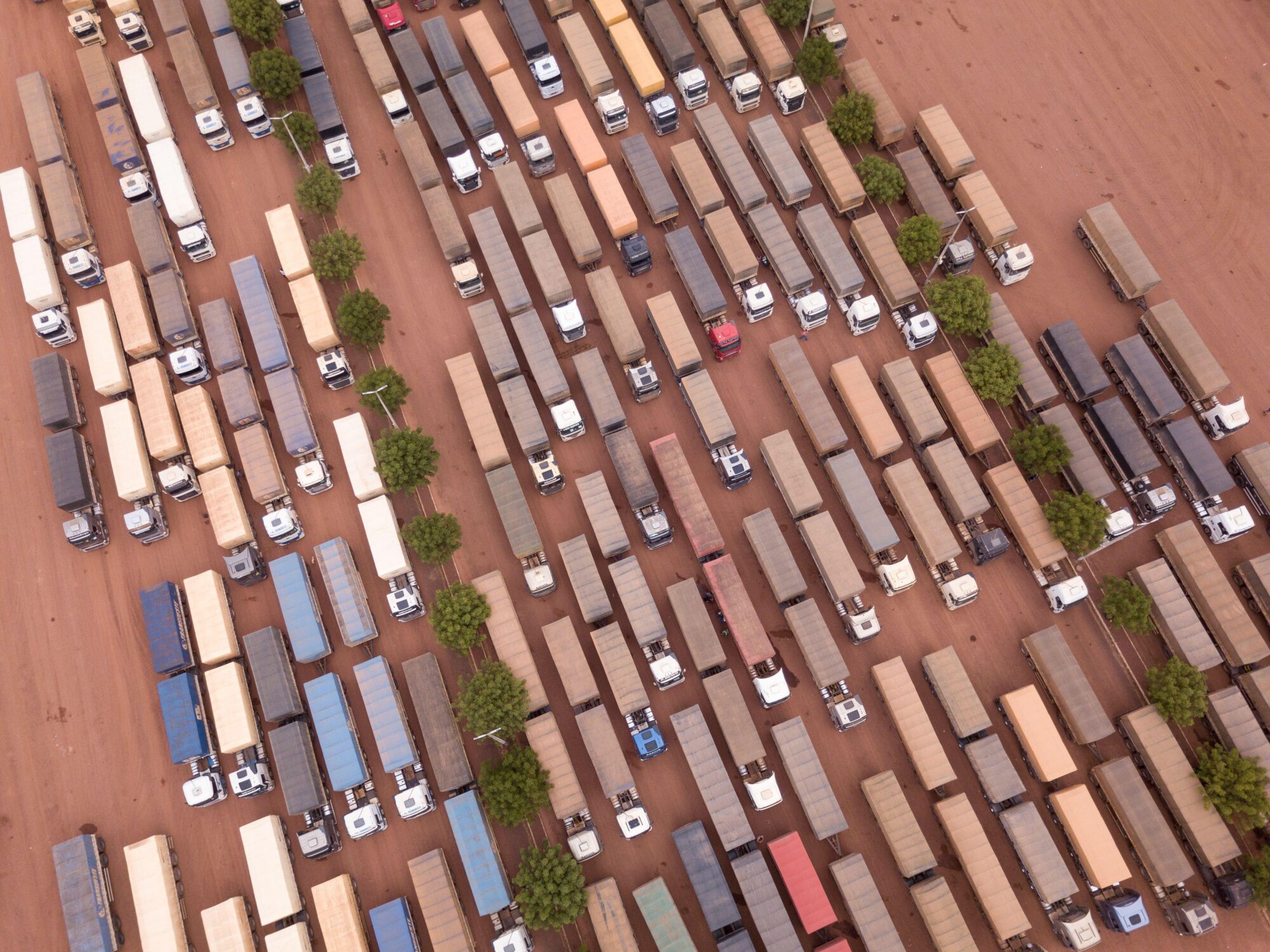 aerial view of lorries queuing
