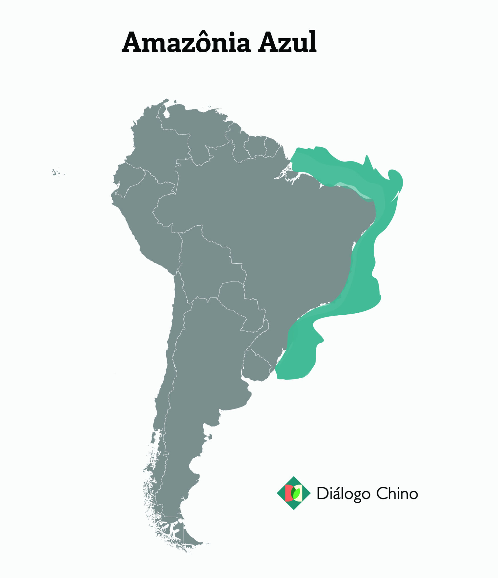 mapa da América do Sul com a Amazônia marcada em azul