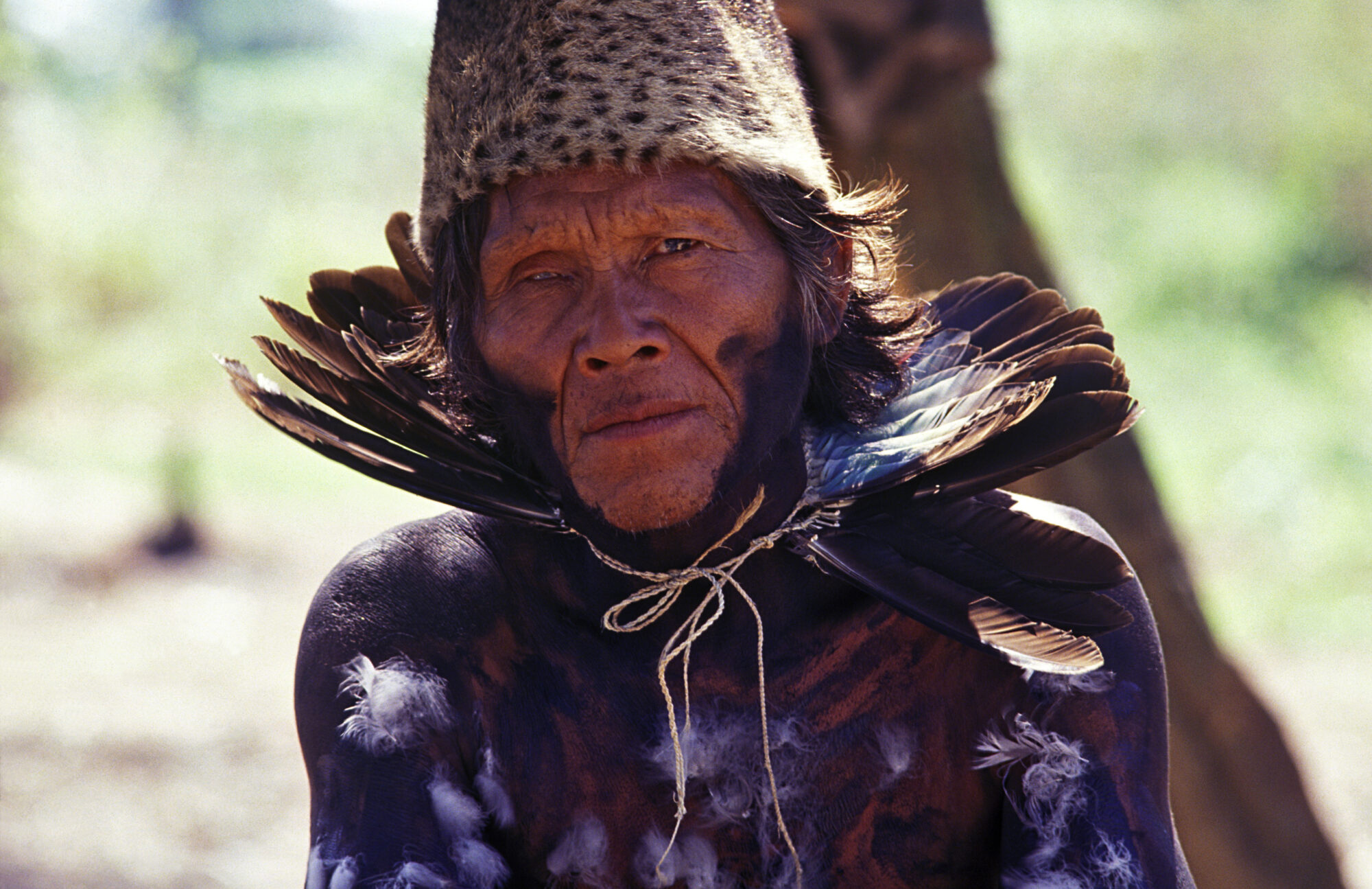 An Ayoreo Indigenous man in traditional attire