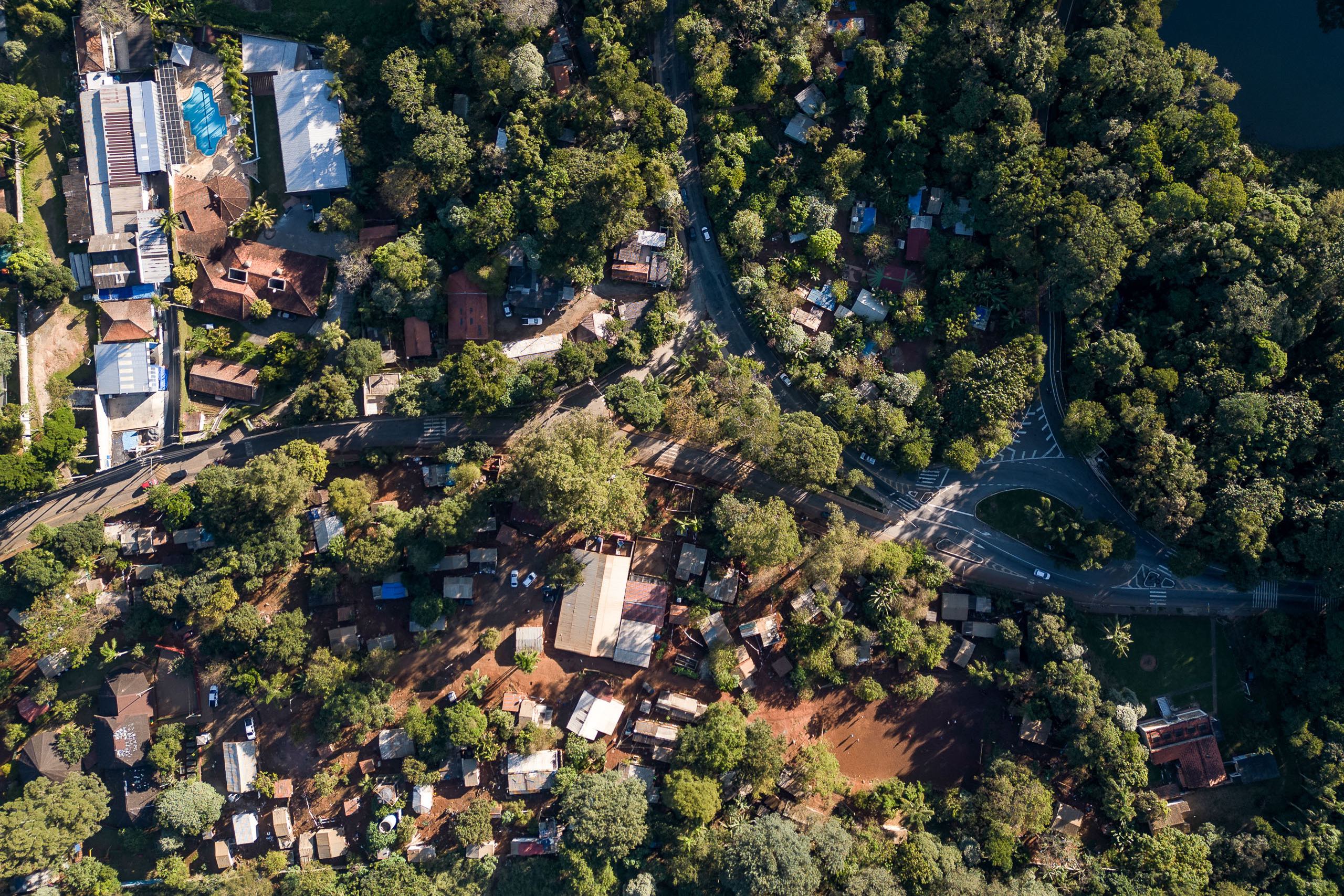 Aerial view of houses and trees