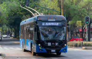 An electric bus pictured on the streets